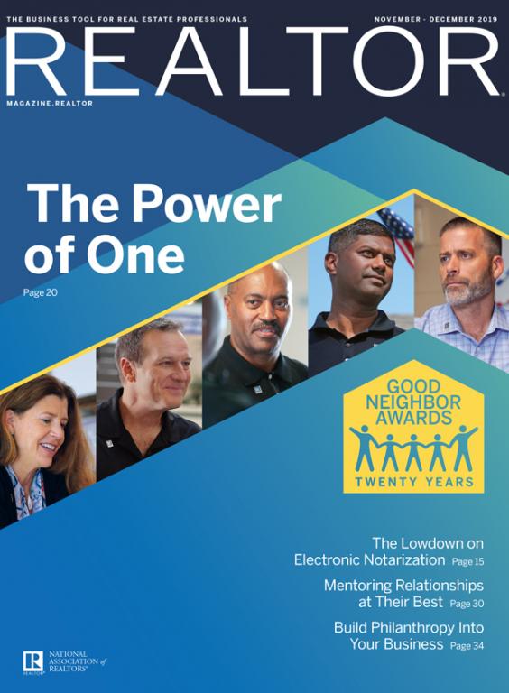 REALTOR® Magazine November-December 2019 issue cover, The Power of One and Good Neighbor Awards