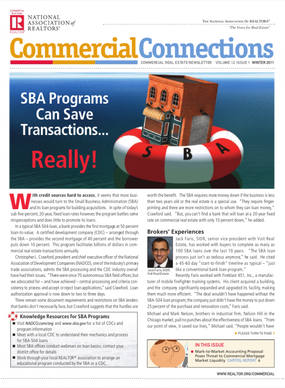 Cover of the 2011 Winter issue of Commercial Connections: SBA Programs Can Save Transactions