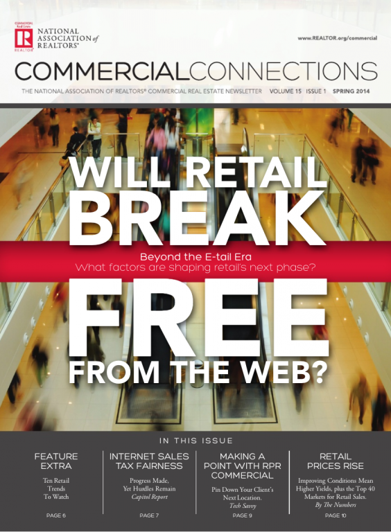 Cover of the 2014 Spring issue of Commercial Connections: Will Retail Break Free from the Web?
