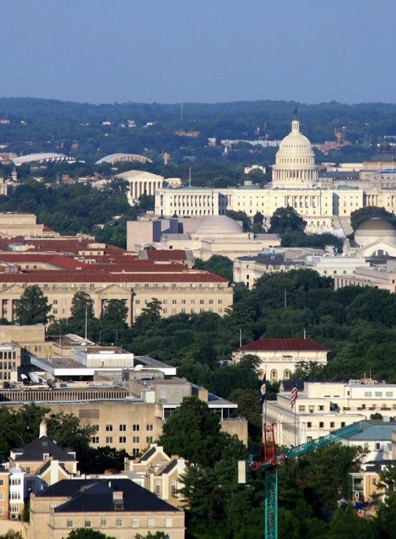 Panoramic Aerial View of Washington DC at sunset