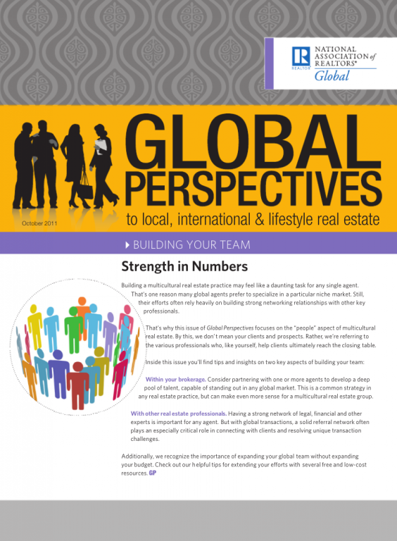 Cover of the October 2011 issue of Global Perspectives: Building Your Team