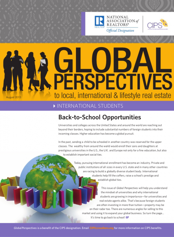 Cover of the August 2013 issue of Global Perspectives: International Students