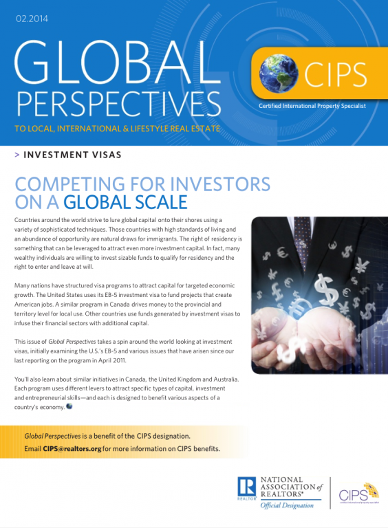 Cover of the February 2014 issue of Global Perspectives: Investment Visas