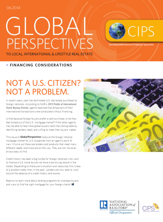 Cover of the June 2014 issue of Global Perspectives: Financing Considerations
