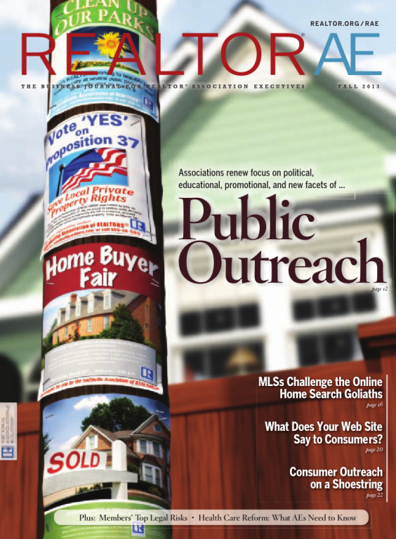 Cover of the 2013 Fall issue of REALTOR® AE Magazine: Public Outreach