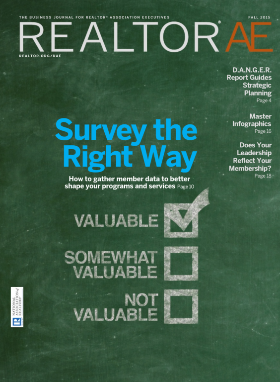 Cover of the 2015 Fall issue of REALTOR® AE Magazine: Survey the Right Way