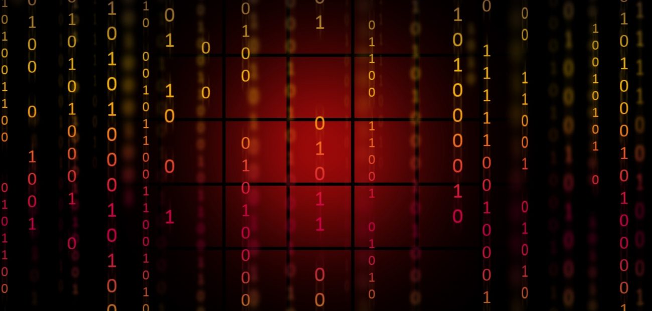 red binary code background matrix style