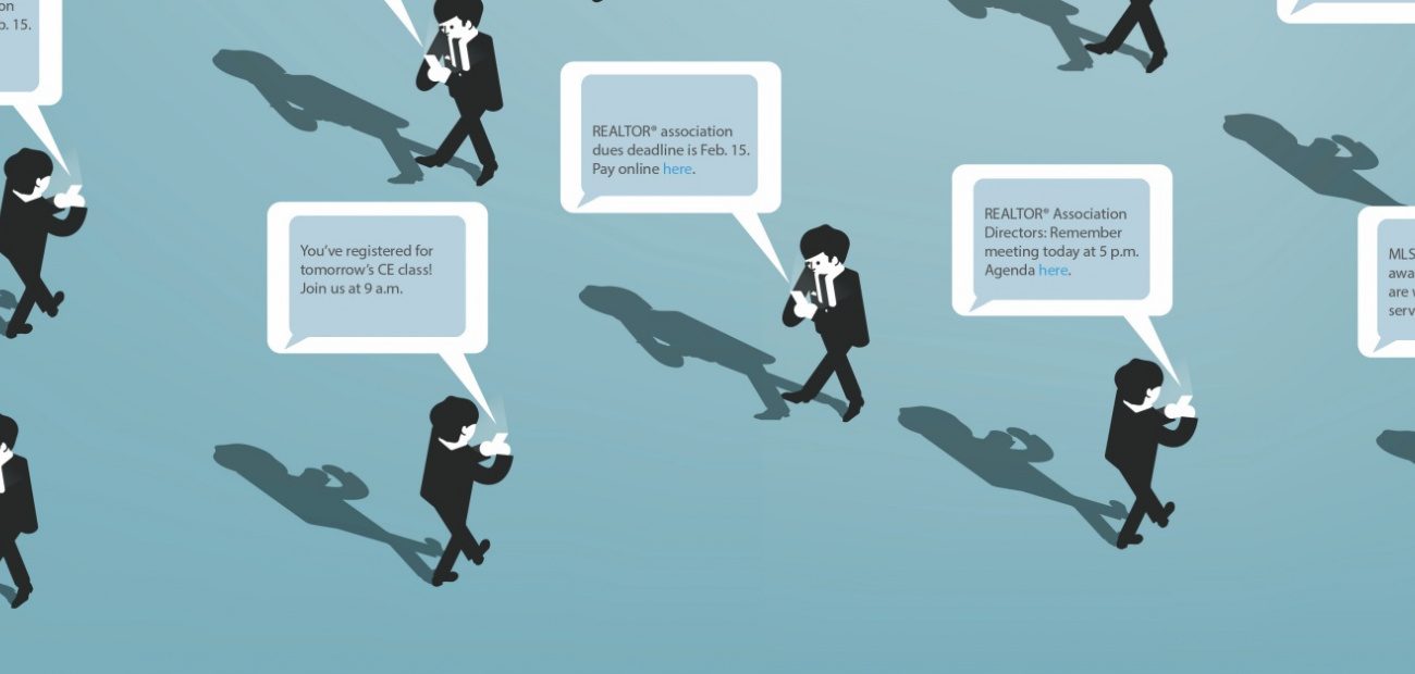illustrated business men texting and walking
