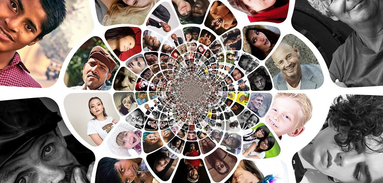 A kaleidoscope showing faces from around the world