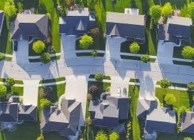 Aerial shot of a suburban neighborhood