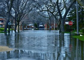 Flooded residential neighborhood
