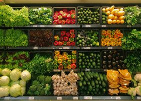 Produce case in a grocery store