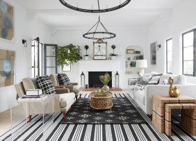 Living room with black and white color scheme