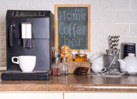 Coffee machine and chalkboard