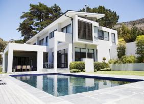 White modern house with pool