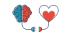 Illustration of a heart and a brain plugged into one another