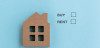 A picture of a house miniature on a light blue background with "Buy" and "Rent" written and checkmarks next to each.