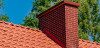 red brick chimney, tile roof
