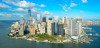 Aerial of Lower Manhattan with financial district and Freedom Tower