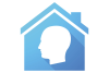 Blue house icon with a male head