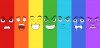 Set of seven faces expressing different emotions in a rainbow pattern