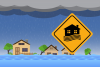 Illustration featuring flood natural disaster with house, heavy rain and storm